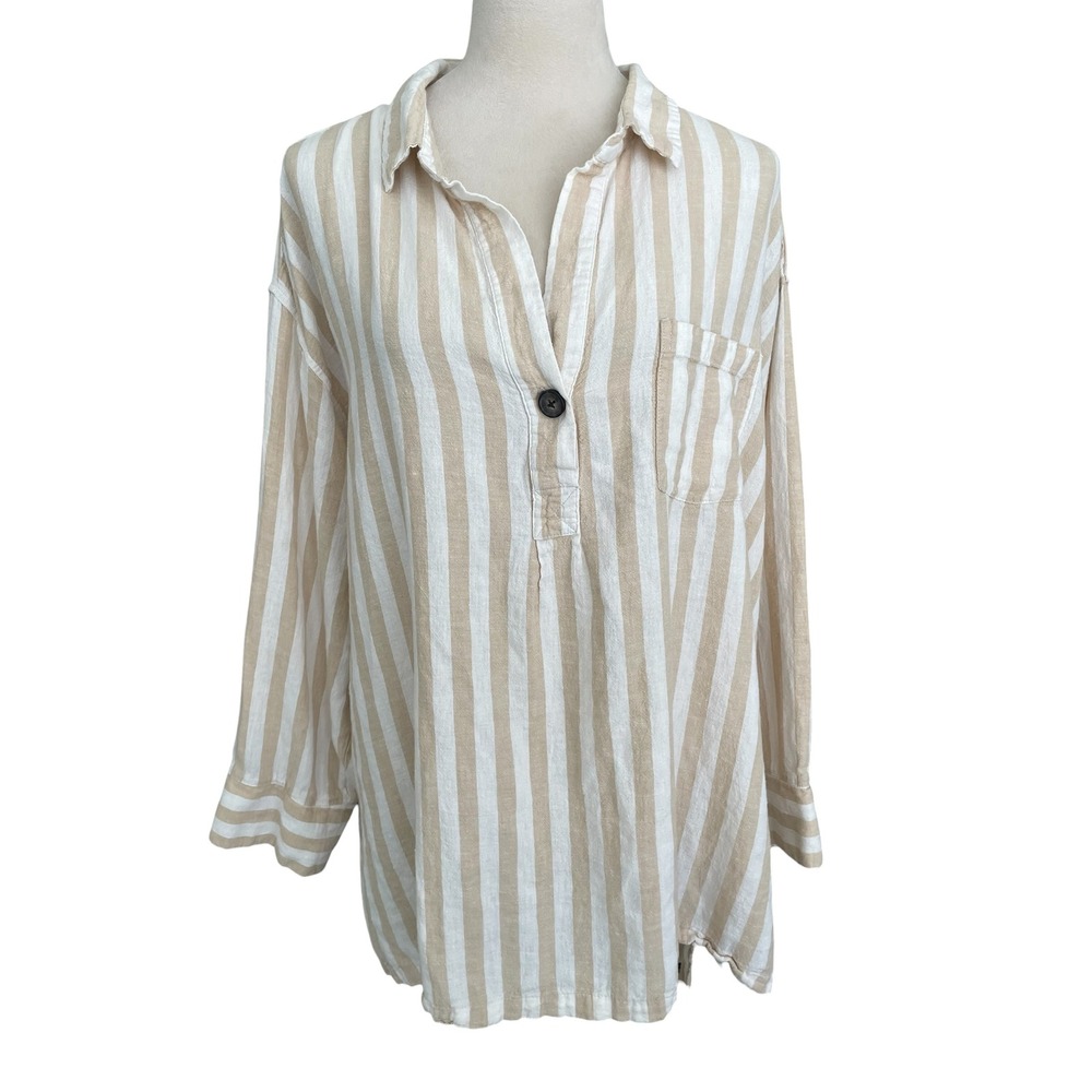 Old Navy Linen Blend Stripes Beachy Top Sz XXL Resort Wear Coastal Chic Neutral